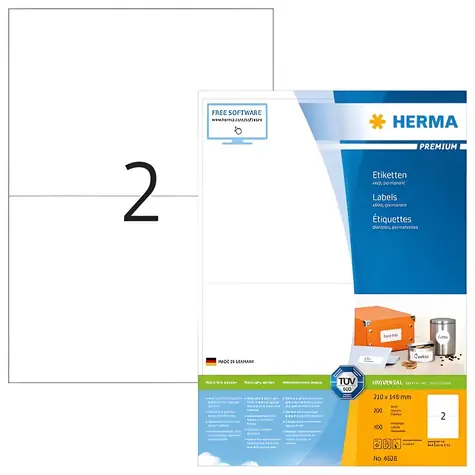 Herma Etikety Premium A4 bílá 210x148 mm / Etikety / papír / 400 ks / 200 listů