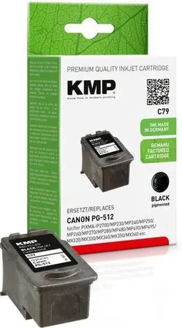 KMP C79 (alternativa Canon PG-512) černá / Inkoustová cartridge / Pigmentová / Renovovaná / cca 420 str.