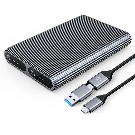 Orico Duální externí box pro 2x M.2 SATA/NVMe SSD šedá / Externí box / USB-C 3.2 / 6 Gb/s SATA / 10 Gb/s NVMe