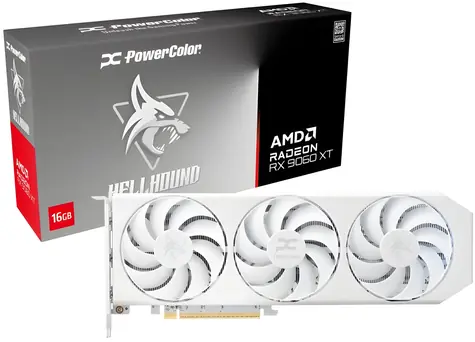 PowerColor Radeon RX 9060 XT Hellhound Spectral White 16GB / Grafická karta / GDDR6 / 1x HDMI + 2x DP / 550W
