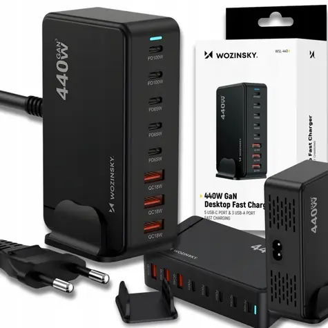 Wozinsky WSL-440 / Nabíječka / GaN / QC3.0 / stolní / 185 W