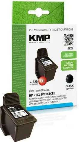 KMP H29 černá / Inkoustová cartridge / náhrada HP C9351AE (č. 21) / pigmentová / vysoký výtěžek