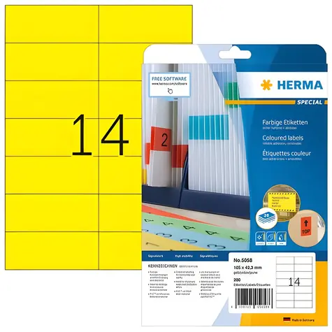 HERMA Etikety žluté 105x42,3 mm / Etikety / papír matný / A4 / odnímatelné / 280 ks
