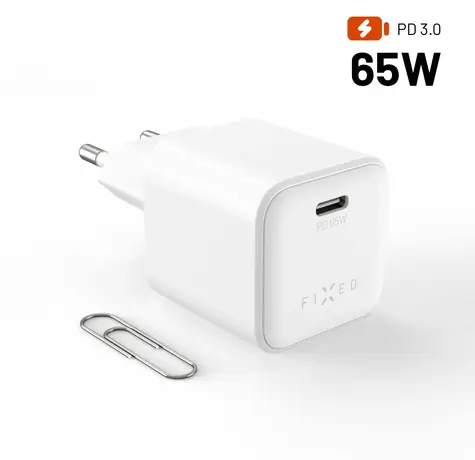 FIXED Mini bílá / Síťová GaN nabíječka / USB-C / PD 65 W