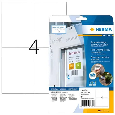 HERMA Etikety fóliové bílé 105x148 mm / Etikety / Fólie / Odnímatelné / 80 ks / A4