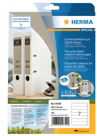 HERMA Silphie etikety na pořadače 192x38mm hnědá / Etikety / A4 / permanentní / 140 ks / 20 listů