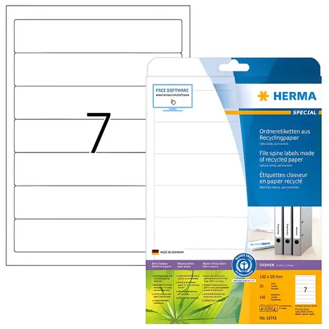 Herma etikety na pořadače Recycling A4 / Etikety na pořadače / 192x38 mm / 20 listů / 140 ks
