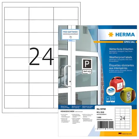 HERMA Outdoor etiketa 66x33,8 mm bílá / Etiketa / voděodolné / laser, inkoust / 1920 ks