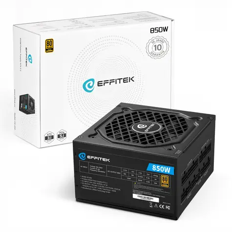 EFFITEK 850W Gold / Napájecí zdroj / ATX 3.1 / PCIe 5.1 / 80 PLUS Gold / modulární