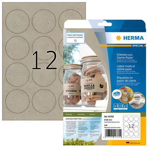 HERMA Silphie etikety O 60 mm hnědá / Etikety / kulaté / permanentní / 240 ks / 20 listů