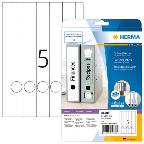 Herma etikety na hřbet pořadače 34x297 mm bílá / Etikety / A4 / 125 ks
