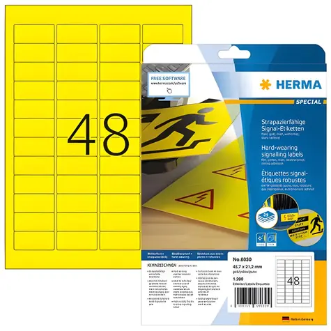 Herma signální etikety A4 45,7x21,2 mm žlutá / Fólie / voděodolné / laser / 1200 ks