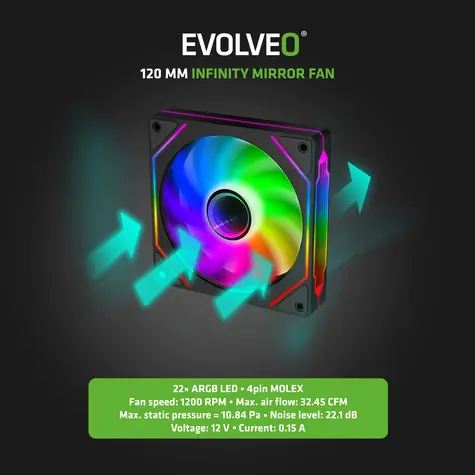 EVOLVEO 120UX-M černý / Ventilátor / 120 mm / ARGB / Master / Molex