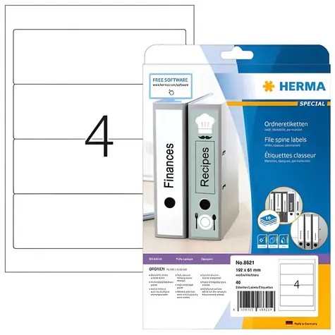 HERMA Etikety na hřbet pořadače A4 bílé / Etikety / 192x61 mm / 40 ks