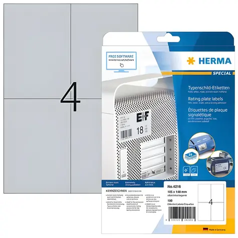 Herma výrobní štítky A4 105x148 mm fólie / Etikety / 100 ks / Stříbrné / Trvale lepicí