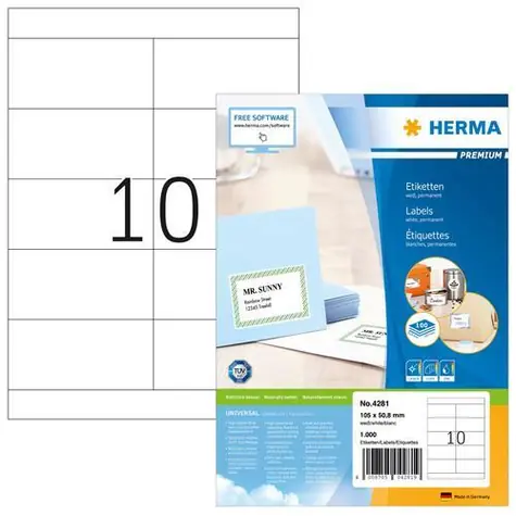 HERMA Etikety Premium 105x50,8 mm / bílé, permanentní / 100 listů / 1000 ks