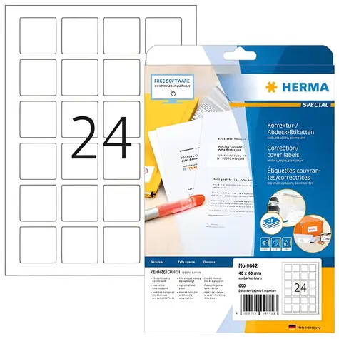 Herma etikety pro QR kódy 40x40 mm bílá / Etikety / A4 / čtvercové / 600 ks