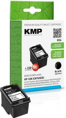 KMP H24 černá / Inkoustová cartridge / Renovovaná, kompatibilní s HP C8765E č.338 / Pigmentový inkoust / 700 stran