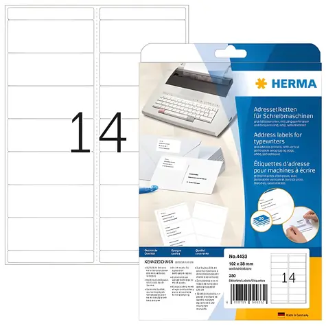 HERMA Adresní etikety 102x38 mm bílé / Etikety / papír matný / 280 ks / 20 listů