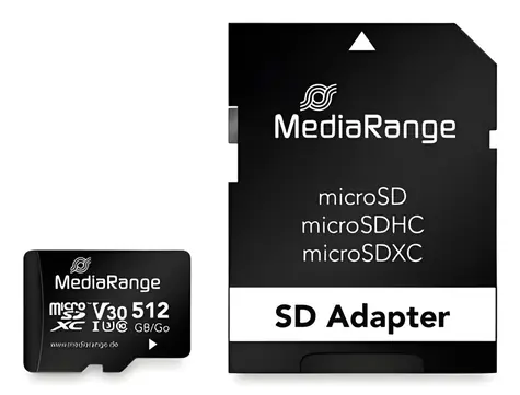 MediaRange microSDXC 512GB + SD adaptér / Class 10 / UHS-I U3 / R: 100MBs / W: 30 MBs