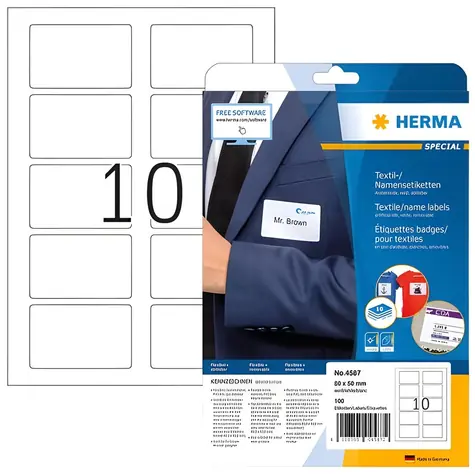 Herma textilní jmenovky 80x50 mm bílá / Etikety / snímatelné / laser / 100 ks