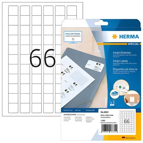 Herma Etikety čtvercové bílá / Etikety / Inkjet / 25,4x25,4 mm / 1650 ks