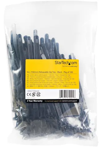 StarTech stahovací pásky uvolnitelné černé / Stahovací páska / nylon / 150 mm / 100 ks
