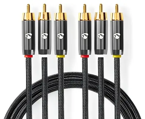 Nedis Kompozitní video kabel antracit / Video kabel / 3x RCA - 3x RCA / pozlacené konektory / 480p / 2 m
