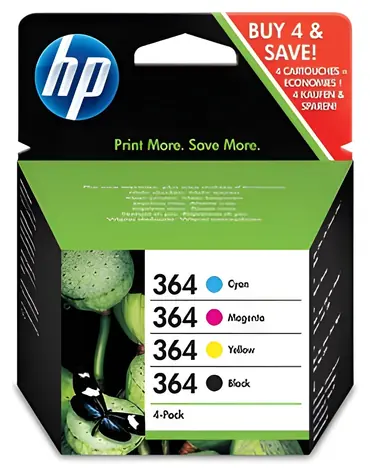 HP 364 N9J73AE / Sada inkoustových kazet / CMYK / 4 ks / černá, azurová, purpurová, žlutá