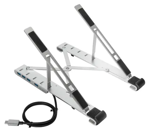 Targus Přenosný stojan na notebook s USB hubem stříbrná / Stojan na notebook / USB-C / 4x USB-A / hliník
