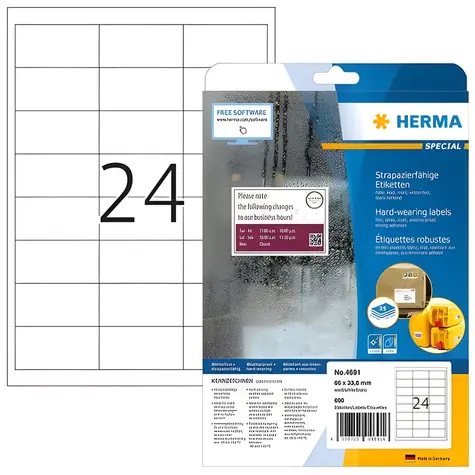 Herma výrobní štítky A4 66x33,8 mm / Etikety / 600 ks / 25 listů