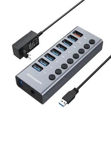 GrauGear USB hub 7 portů / USB hub / USB 3.0 / 7x USB-A / 1x nabíjecí port