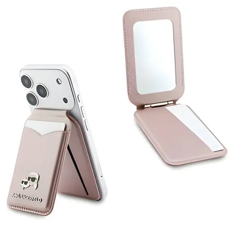Karl Lagerfeld Mirror růžová / Peněženka s přihrádkou na kartu a stojánkem / MagSafe