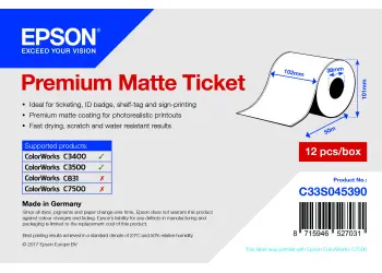 Epson Premium Matte Ticket role 102 mm x 50 m / Role do POS tiskárny / Matný povrch