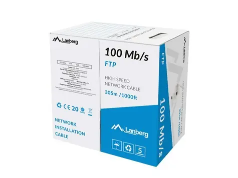 Lanberg FTP kabel 305 m šedá / Síťový kabel / drát / CCA / 100 MHz / AWG24