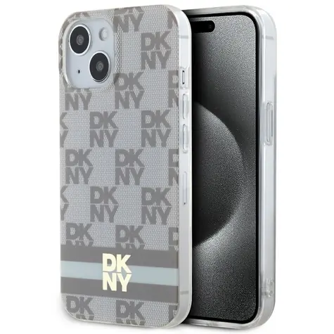 DKNY IML Checkered Mono Pattern & Printed Stripes MagSafe béžová / Zadní kryt / iPhone 15 Plus/14 Plus