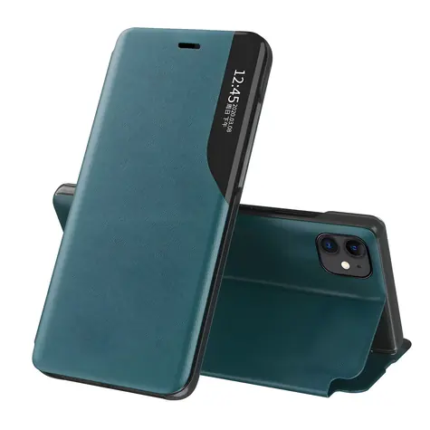 Hurtel Eco Leather View pouzdro pro Apple iPhone 13 Pro zelená / Knížkové pouzdro / Kožené / Stojánek