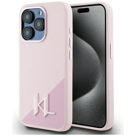 Karl Lagerfeld Silicone Shadow Metal Initial MagSafe růžová / Pouzdro pro iPhone 15 Pro / Silikonové