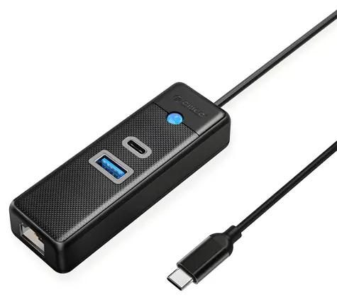 Orico PW3UR25-C3 černá / USB hub / 1x USB-A 3.0 / 1x USB-C 3.0 / 1x RJ45 2.5G LAN / kabel 0,5 m