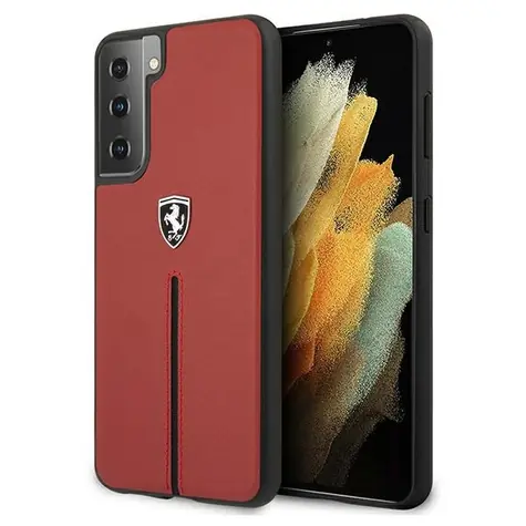 Ferrari Off Track Leather Nylon Stripe červená / Kryt / Samsung Galaxy S21+