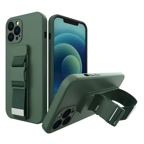 Hurtel Rope gelové pouzdro s řetízkem pro iPhone 11 Pro tmavě zelená / Pouzdro / Gelové / Řetízkový řemínek