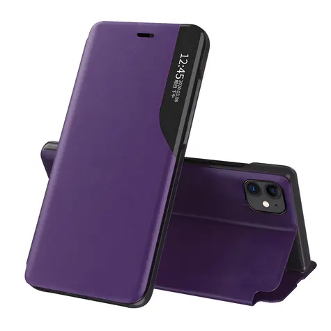 Hurtel Eco Leather View Case fialová / Pouzdro typu kniha / Apple iPhone 13 Pro / Umělá kůže / Stojánek