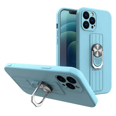 Hurtel Ring Case světle modrá / Pouzdro / iPhone 12 mini / silikonové / prstenový úchyt / stojánek