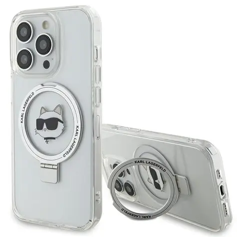 Karl Lagerfeld KLHMP15LHMRSCHH bílá / Pouzdro / Apple iPhone 15 Pro / Ring Stand Choupette Head MagSafe