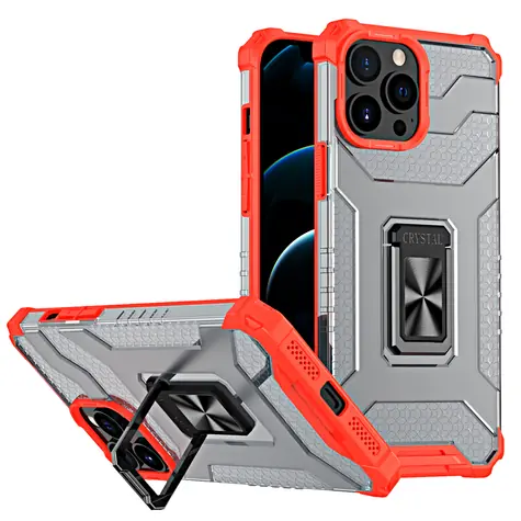 Hurtel Crystal Ring Case červená / Kryt na mobil / Apple iPhone 13 Pro / Odolný / Se stojánkem