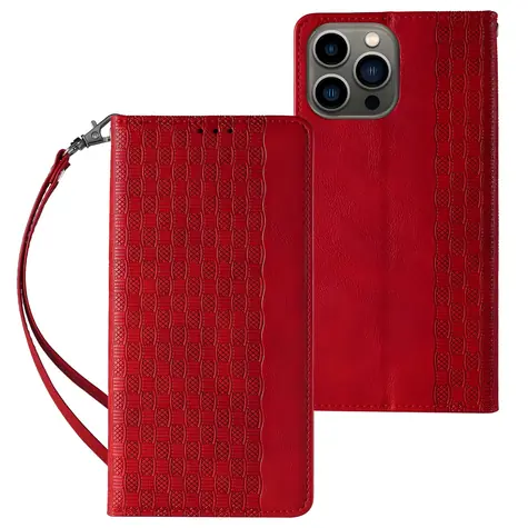 Hurtel Magnet Strap Case pro Apple iPhone 14 Pro červená / Pouzdro / Flip peněženka / Magnetické / Se stojánkem