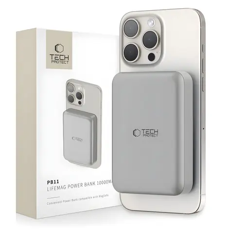 Tech-Protect LifeMag PB11 titanium / Powerbanka / MagSafe / 10000 mAh