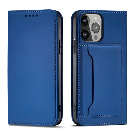 Hurtel Magnet Card Case kryt pro Apple iPhone 14 modrý / Kryt / Peněženkový se stojánkem / Magnetické držení karet