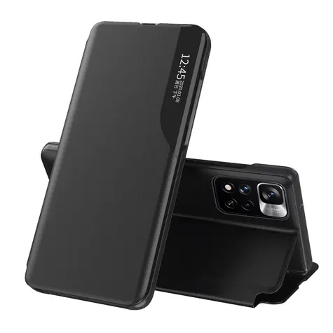 Hurtel Flip pouzdro Poco M4 Pro 5G černá / Pouzdro / Eko kůže / Okénko na displej / Stojánek