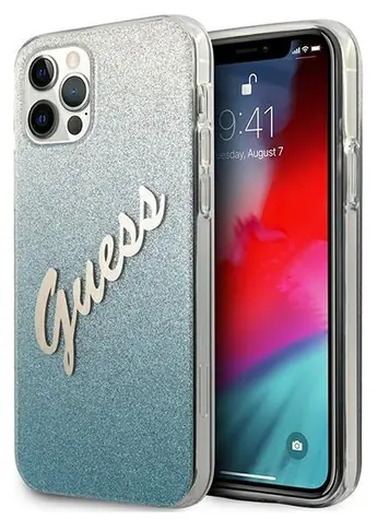Guess Glitter Gradient Script modrá / Kryt / Apple iPhone 12 Pro Max